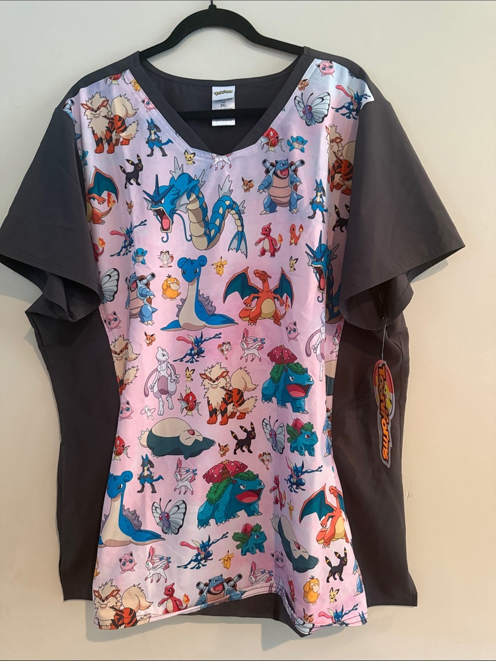 🔆Cherokee Tooniforms pokemon Scrub Top Women's 3XL NWT Pink Gray
